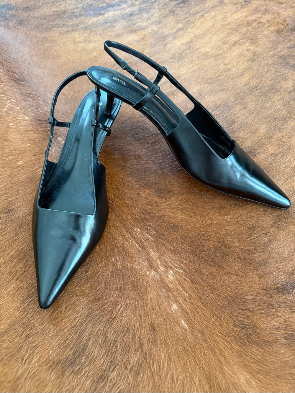 Zara Collection Black Pointed Slingback Heels